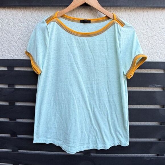 J. Crew Short Sleeve Boatneck T-Shirt with Pop Trim in Classic Mint | Medium - Picture 1 of 5